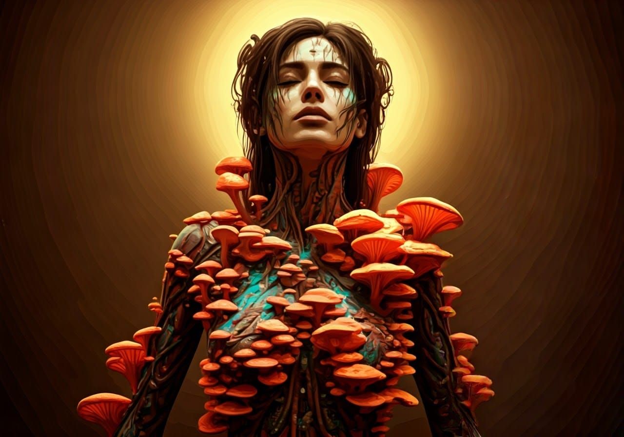 A Woman Transcends Reality in Vibrant, Glowing Fungi, as Hyp...