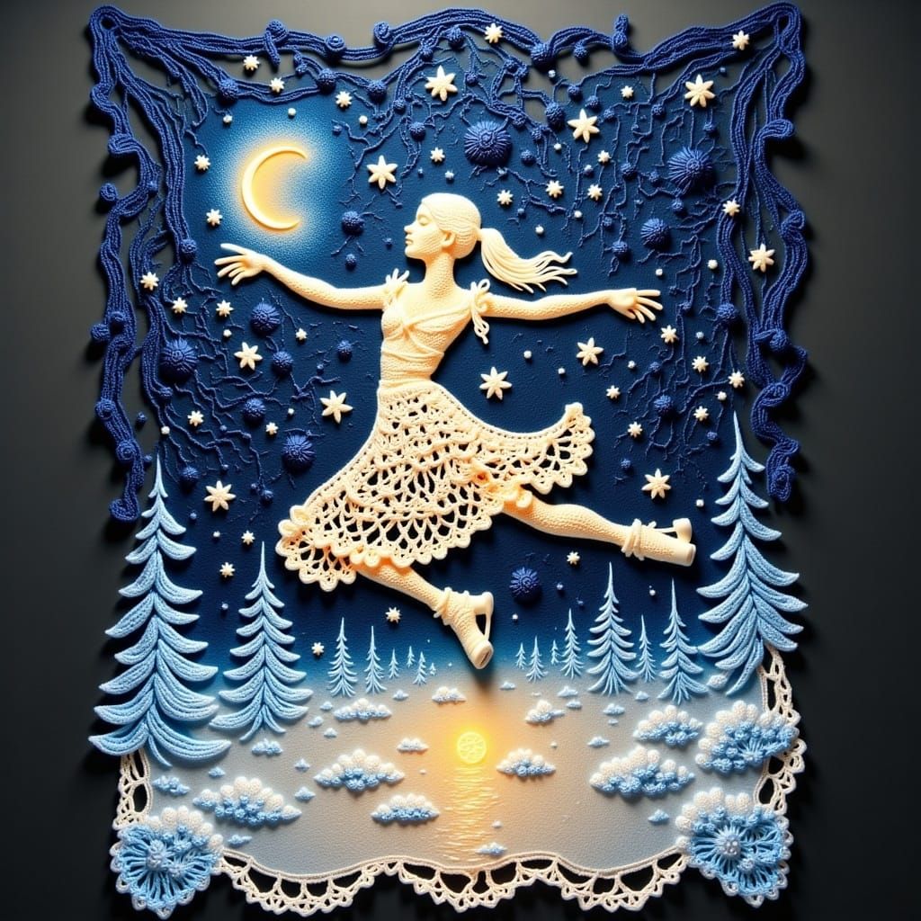 Ethereal Ice Skater in a Dreamy Lacework Nightmare