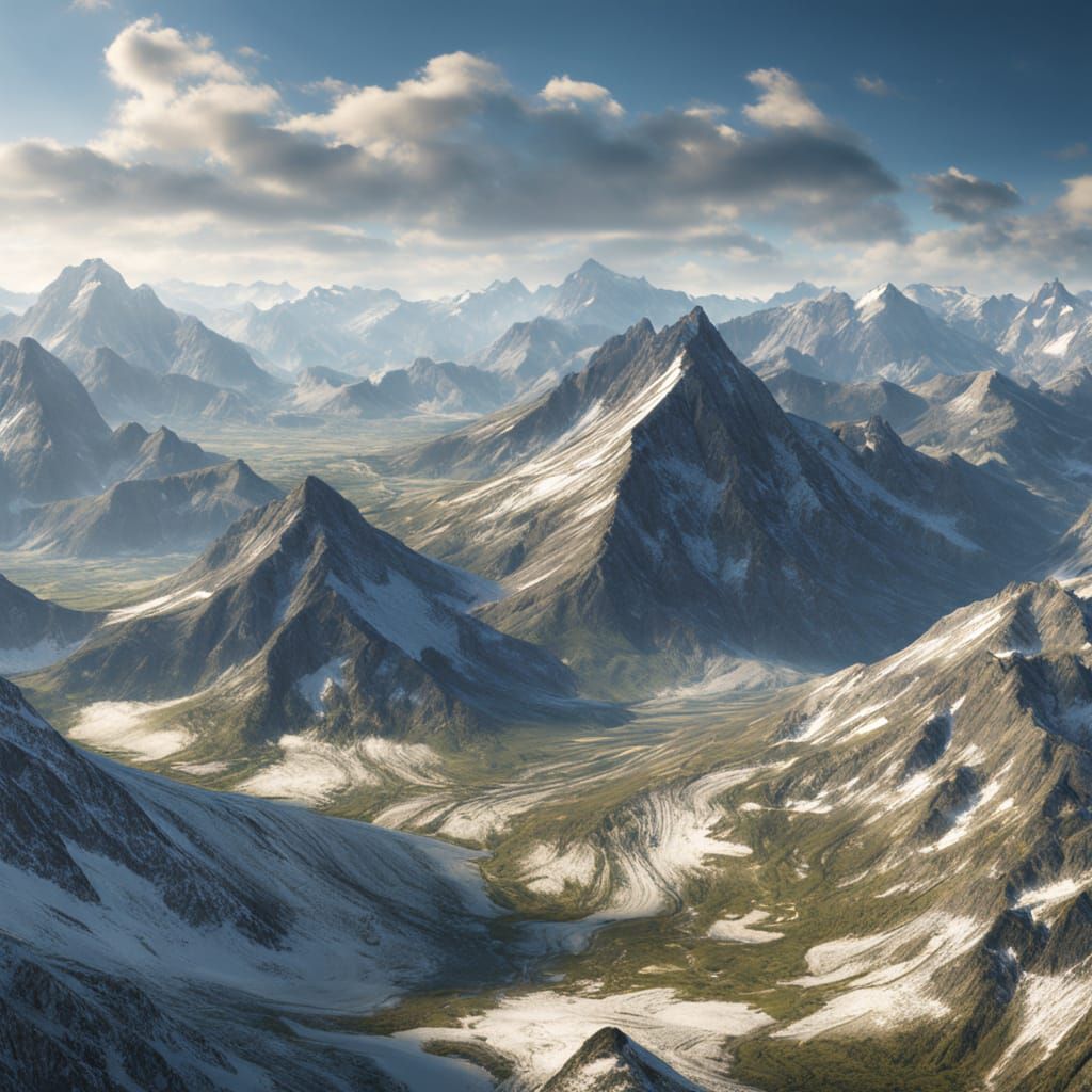 Majestic Snow-Capped Mountains in Cinematic Matte Painting S...