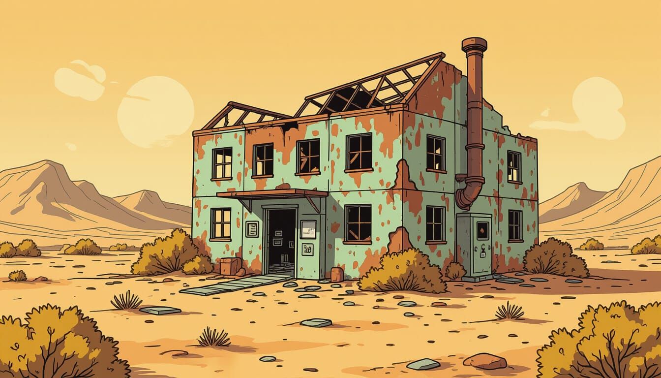 Abandoned Lab in Post-Apocalyptic Desert Landscape