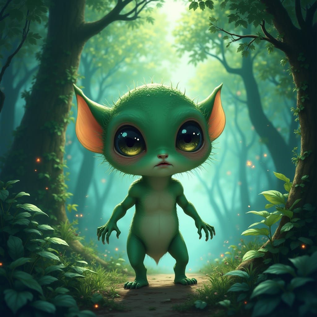 Mystical Forest Encounter in Anime Style