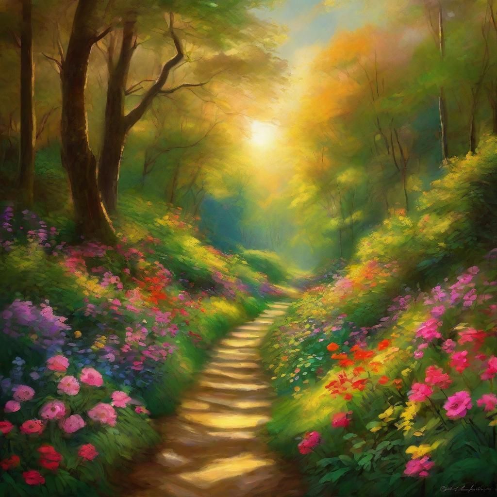 Lush Fantasy Landscape in Impressionistic Style