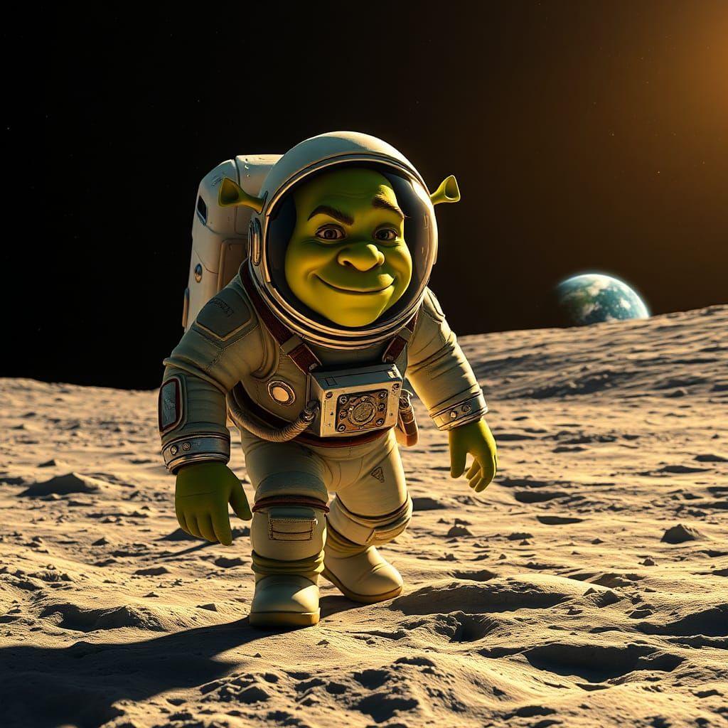 Shrek Takes First Lunar Step in Spacesuit
