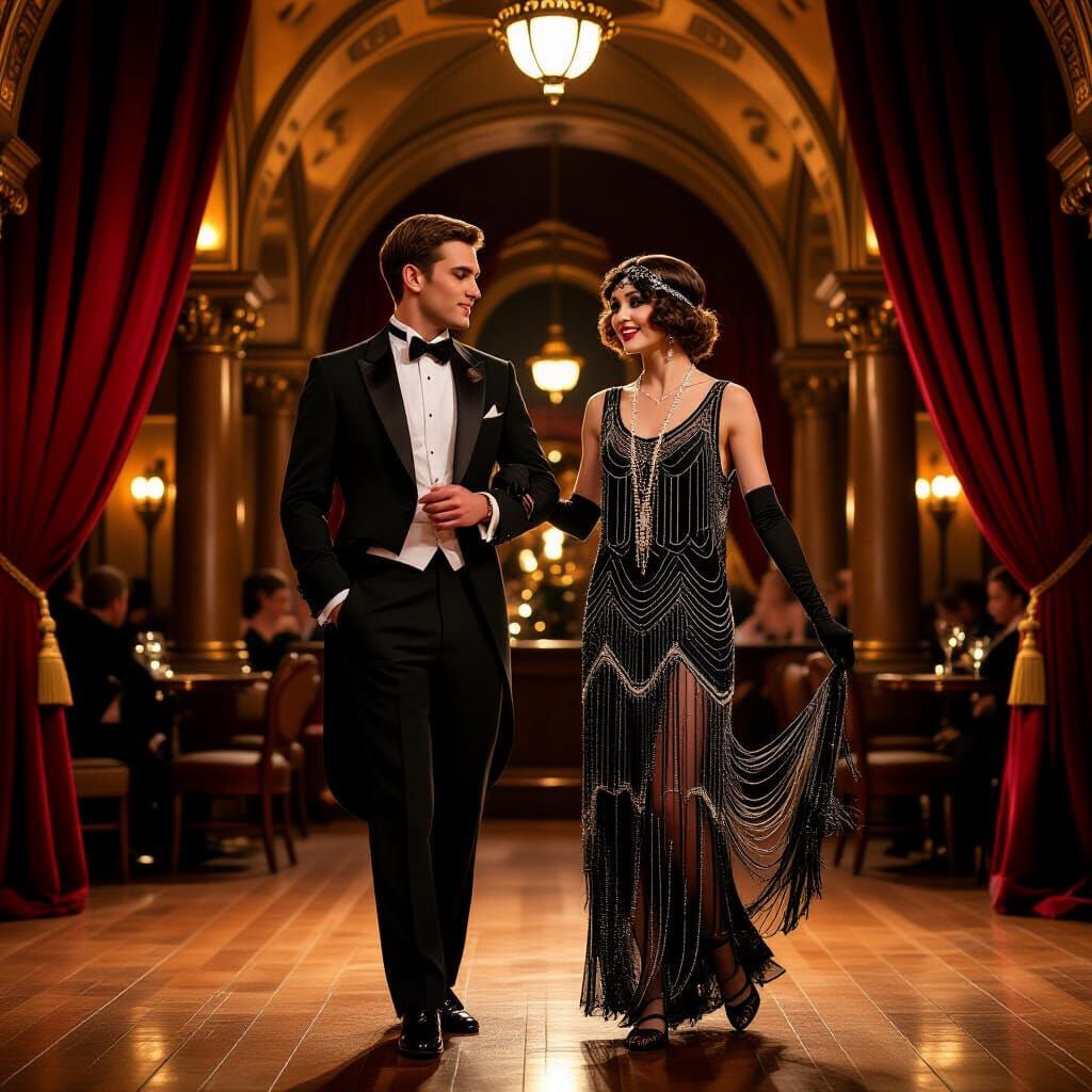 1920s European Bar with Performers in Art Deco Style