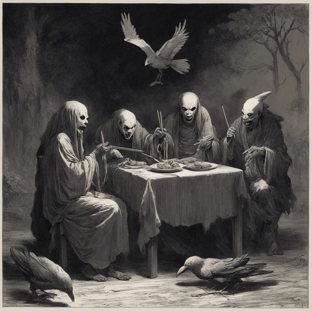 Ghostly Feast: Ravens, Clowns, and Chopsticks