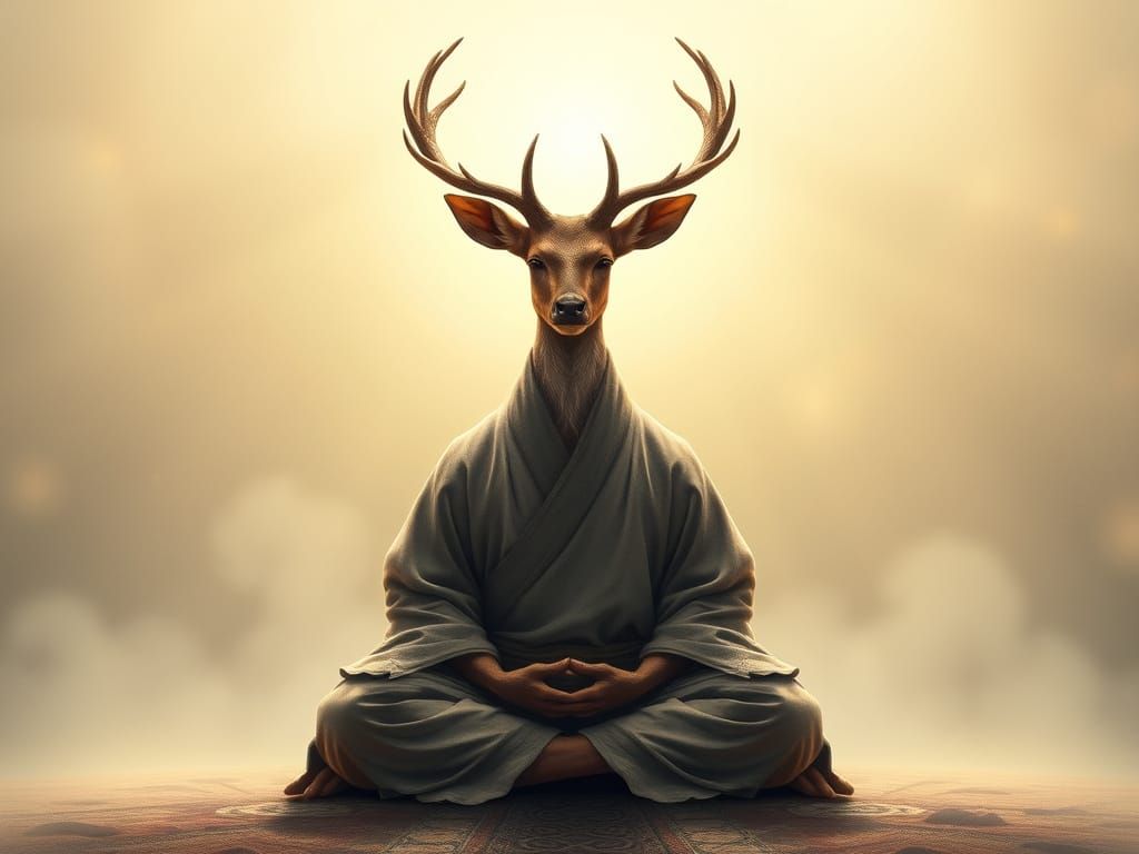 Mystic Deer Monk in Ethereal Light