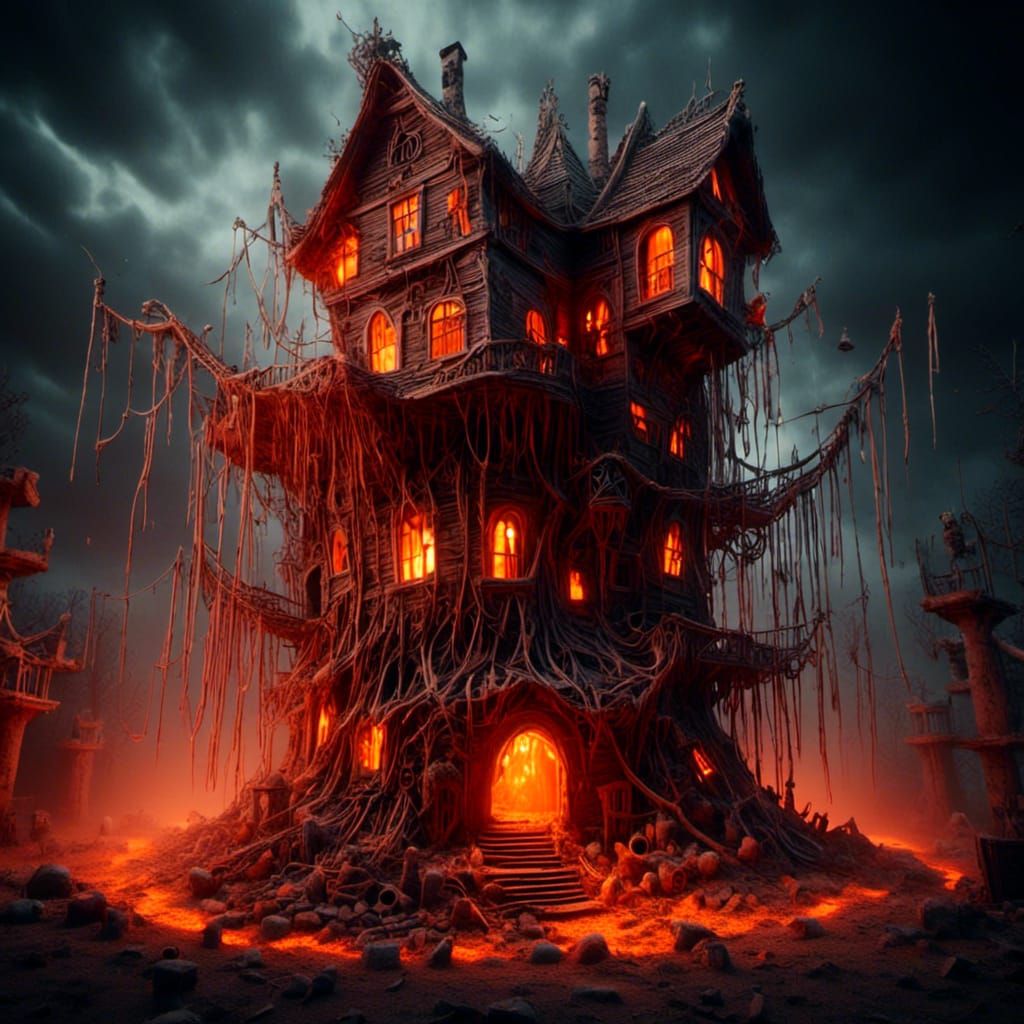 Fiery Molten Metal Treehouse in Dramatic 3D Rendering