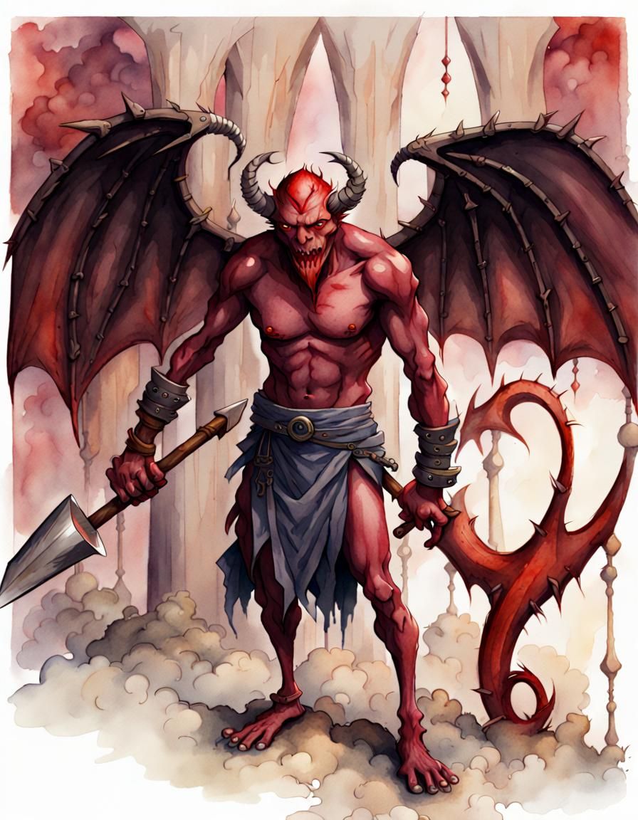 Pit Fiend Devil Demon in Watercolor Style