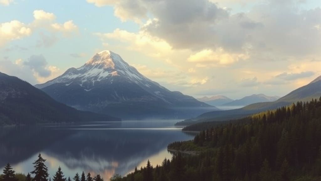 Majestic Mountains Reflecting Dramatic Sky in Romantic Lands...