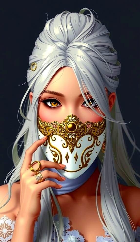 Regal Woman in Gold Mask Digital Illustration