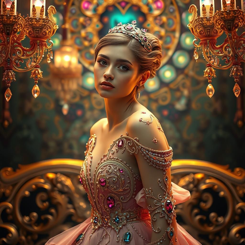 Opulent Woman in Jewels: A Digital Art Nouveau