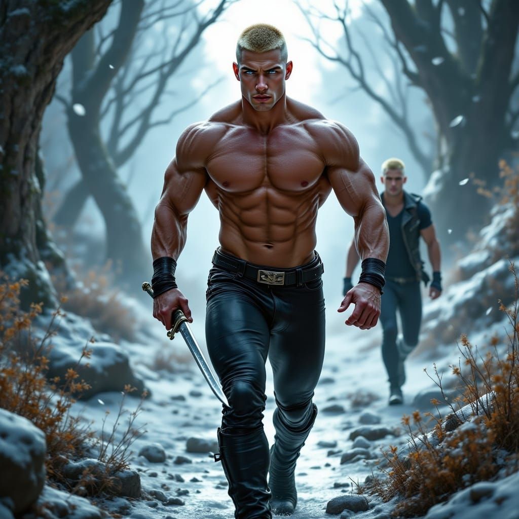 Muscular Swordsman on Alien World in Comic Book Style