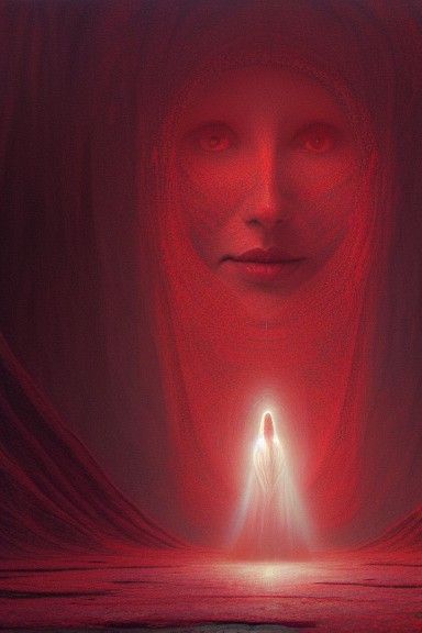 Red Cloaked Woman: Holographic Cosmic Illustration