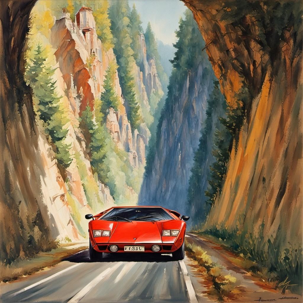 Lamborghini Countach in Italy, Automotive Art