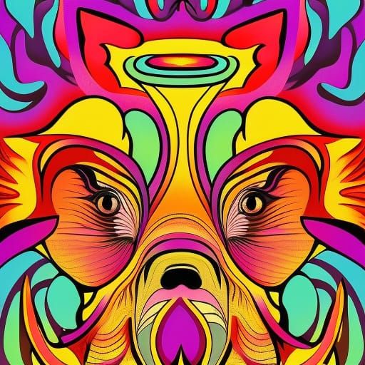 Psychedelic Tarot Card Featuring Pigs and Fish