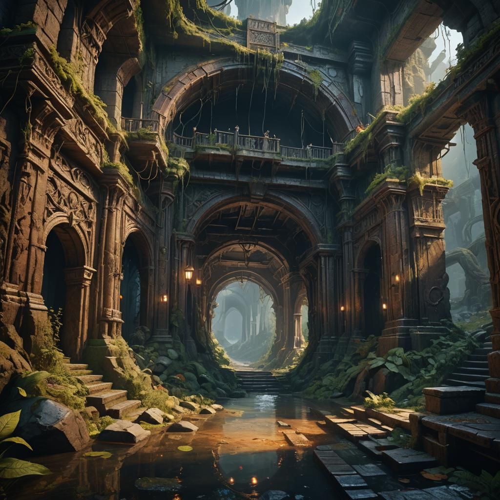 Fantastical Underground Passage in Detailed Matte Painting