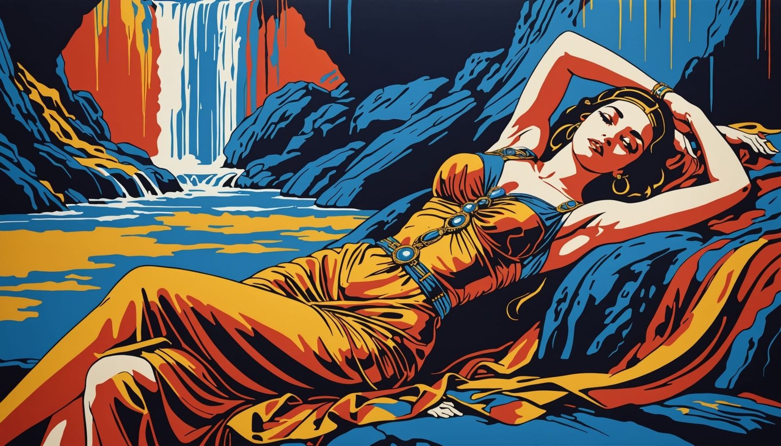 Abstract Expressionist Cleopatra by Waterfall