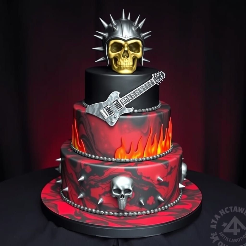 Stunning Heavy Metal Cake with Intricate Fondant Decorations