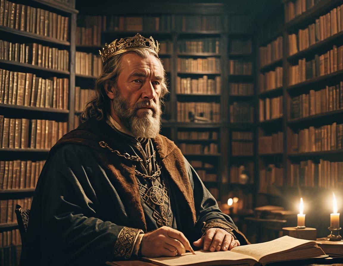 King Alfred in Royal Library: Cinematic Portrait