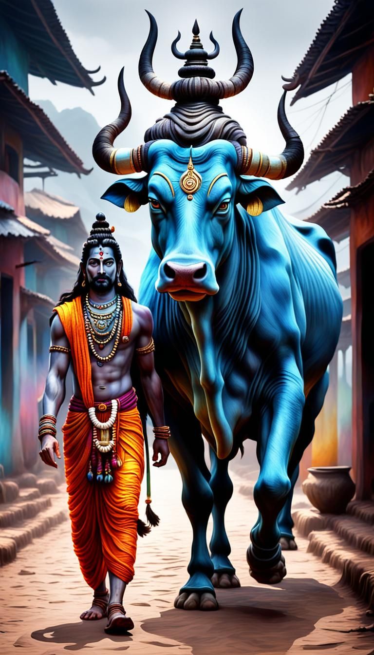 Lord Shiva and Cow: Supernatural, Realistic Image