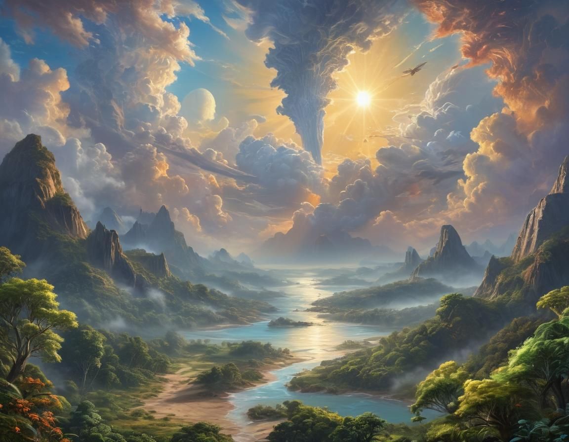 Terraforming of Alien Planets: Hyperdetailed Oil Painting