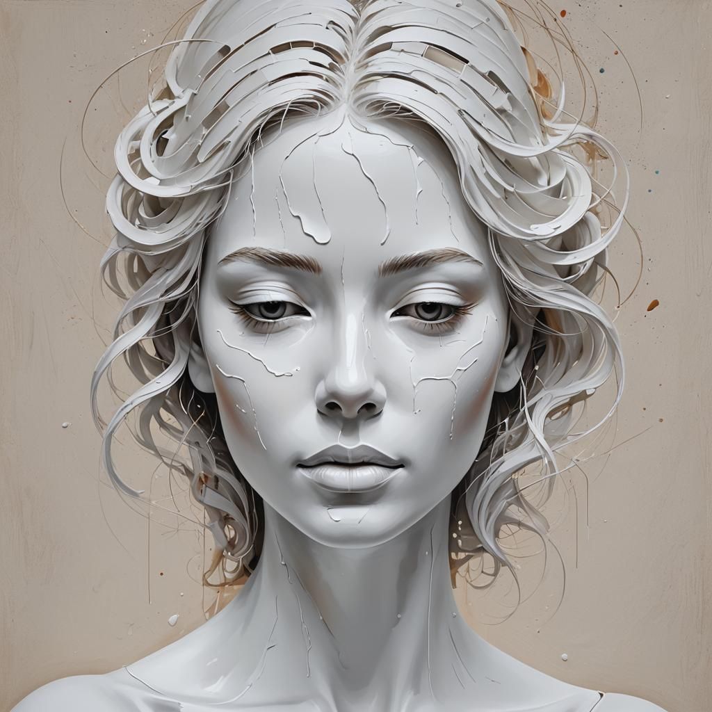 Minimalist White Painting of a Serene Face