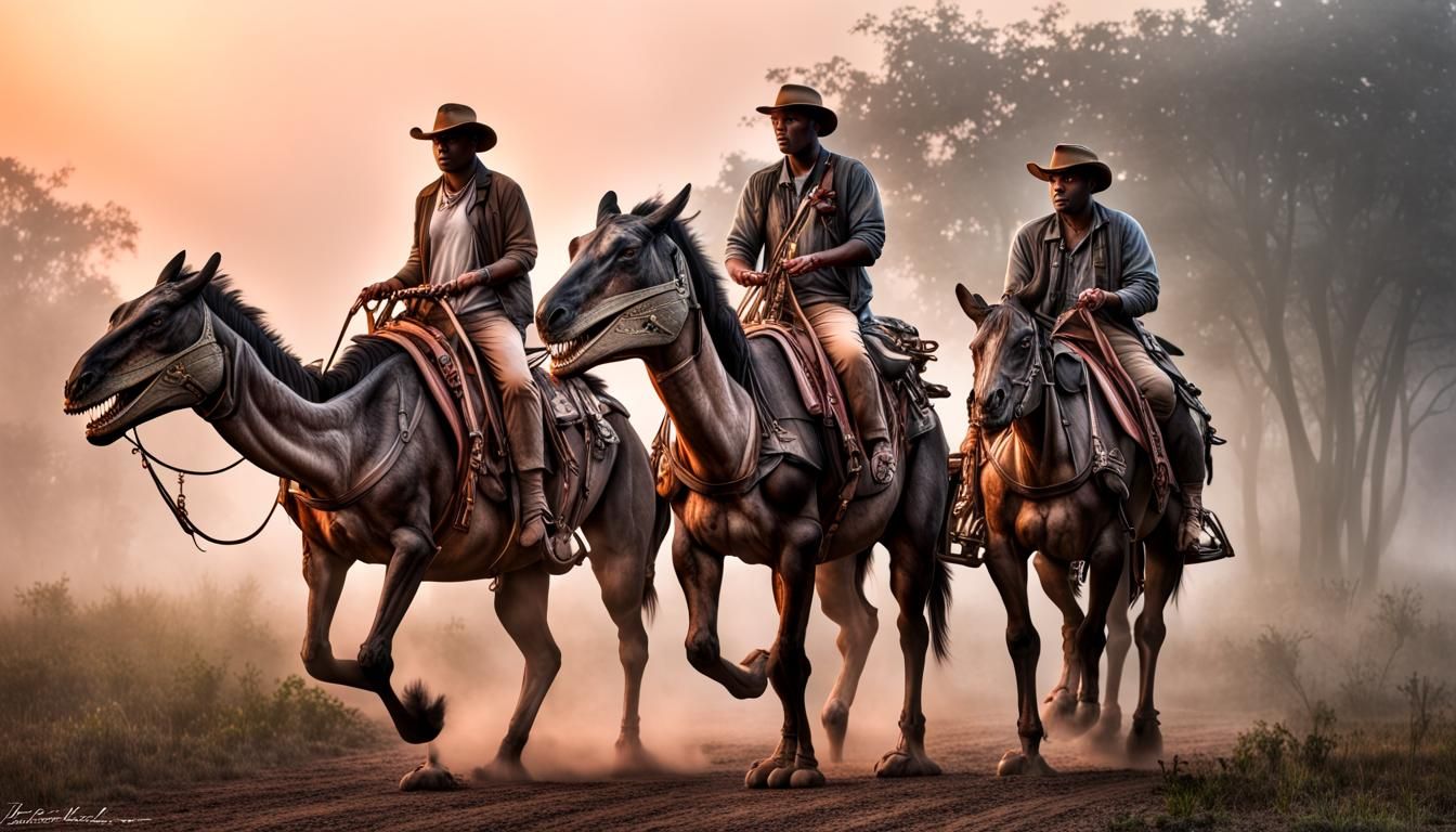 Hyperrealistic Dinoriders in Evening Mist