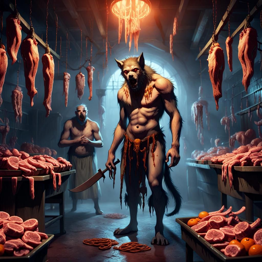 Mystical Lycanthrope Butcher in a Haunted Abattoir