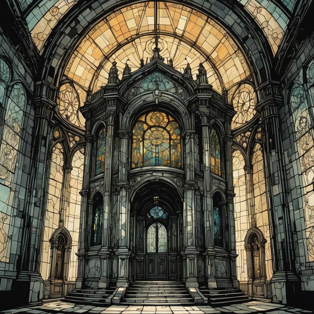 Escheresque Mausoleum Perspective in Retro D&D Style