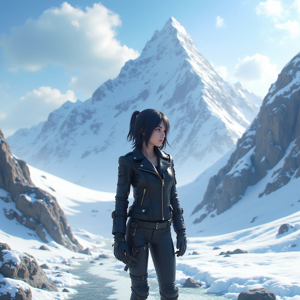 Cyberpunk Biker Goddess on Afghanistan's Snow-Capped Peaks