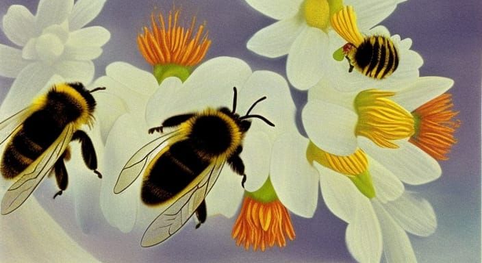 Bumble Bees and Lilies in Surrealist Style