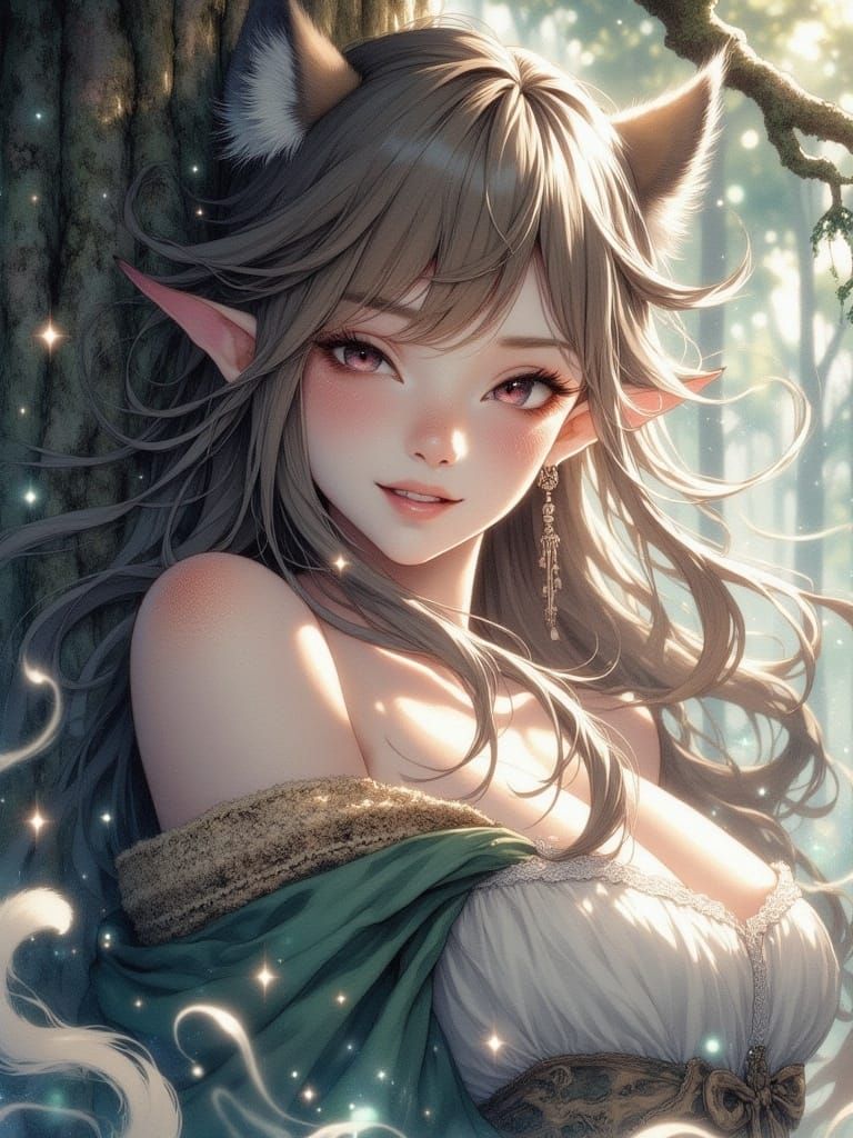 Enchantress Portrait with Mystic Motes in Watercolour Style