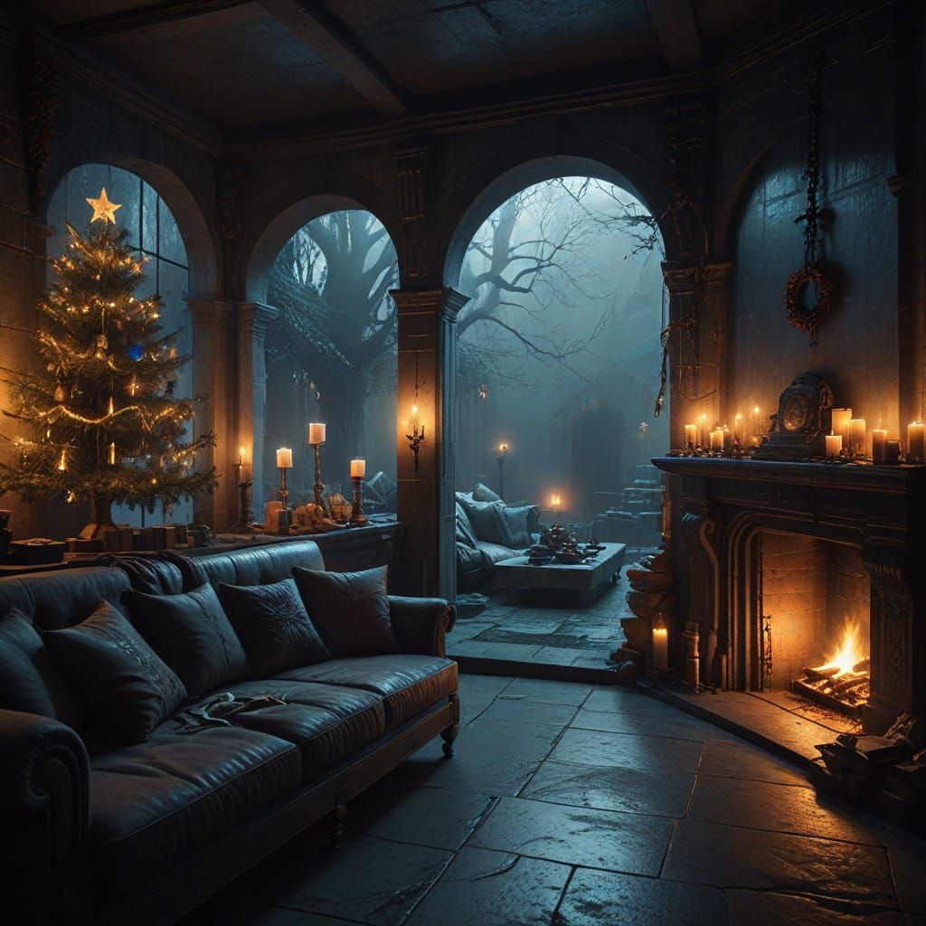 Ethereal Christmas Crypt in Cyberpunk Style