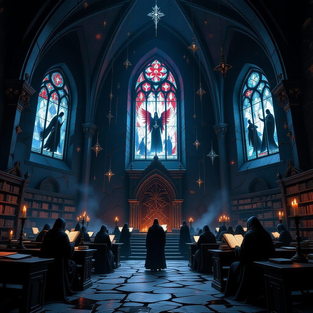 Obsidian Academy of Forbidden Runes in Oil Paint Realism