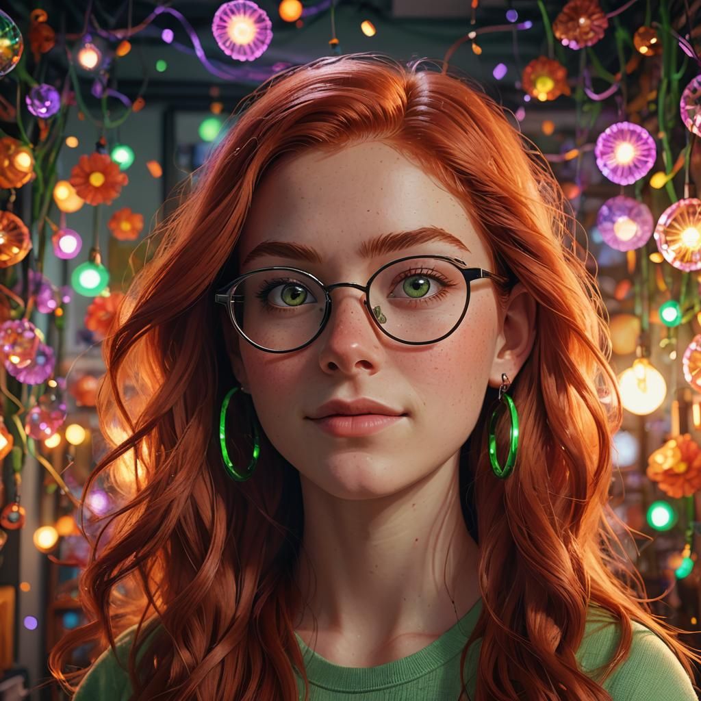 Redhead Girl Portrait in Vibrant Pixar Style