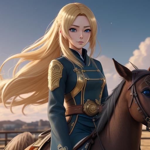 Anime Girl Riding Horse in Golden Hour Lighting