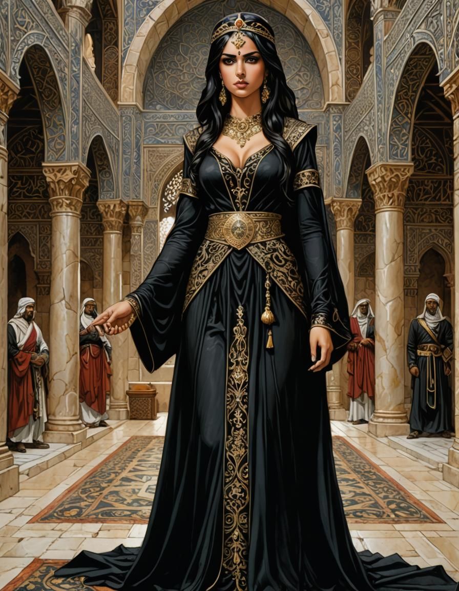 Stern Arabian Princess Orders Servants in Castle