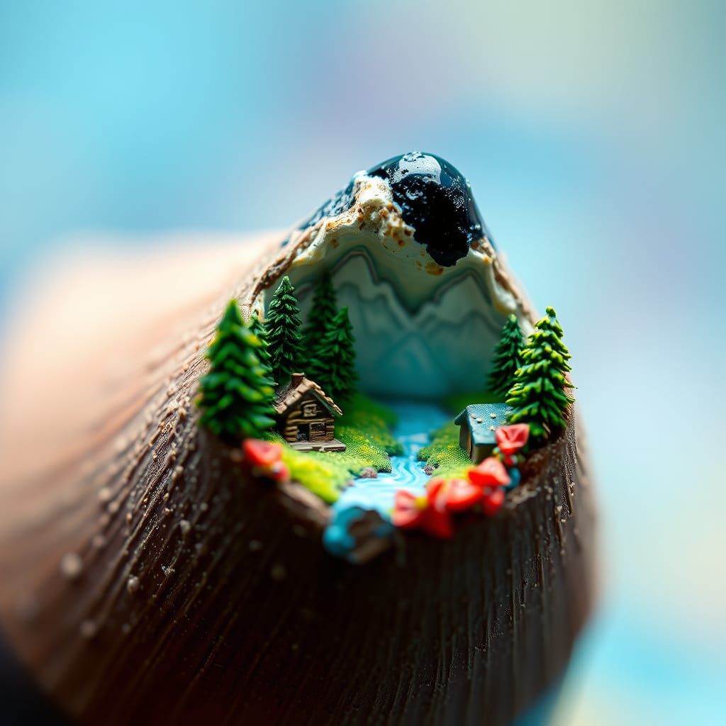 Macro Photograph: Landscape Carved Inside Pencil Tip