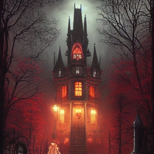 Haunted Castle at Night in Ethereal Fantasy Style