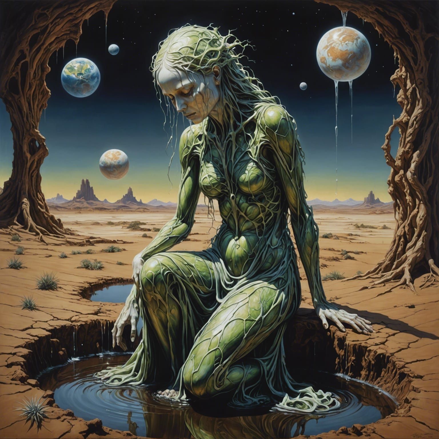 Anthropomorphic Planet Weeping, in Oil on Canvas