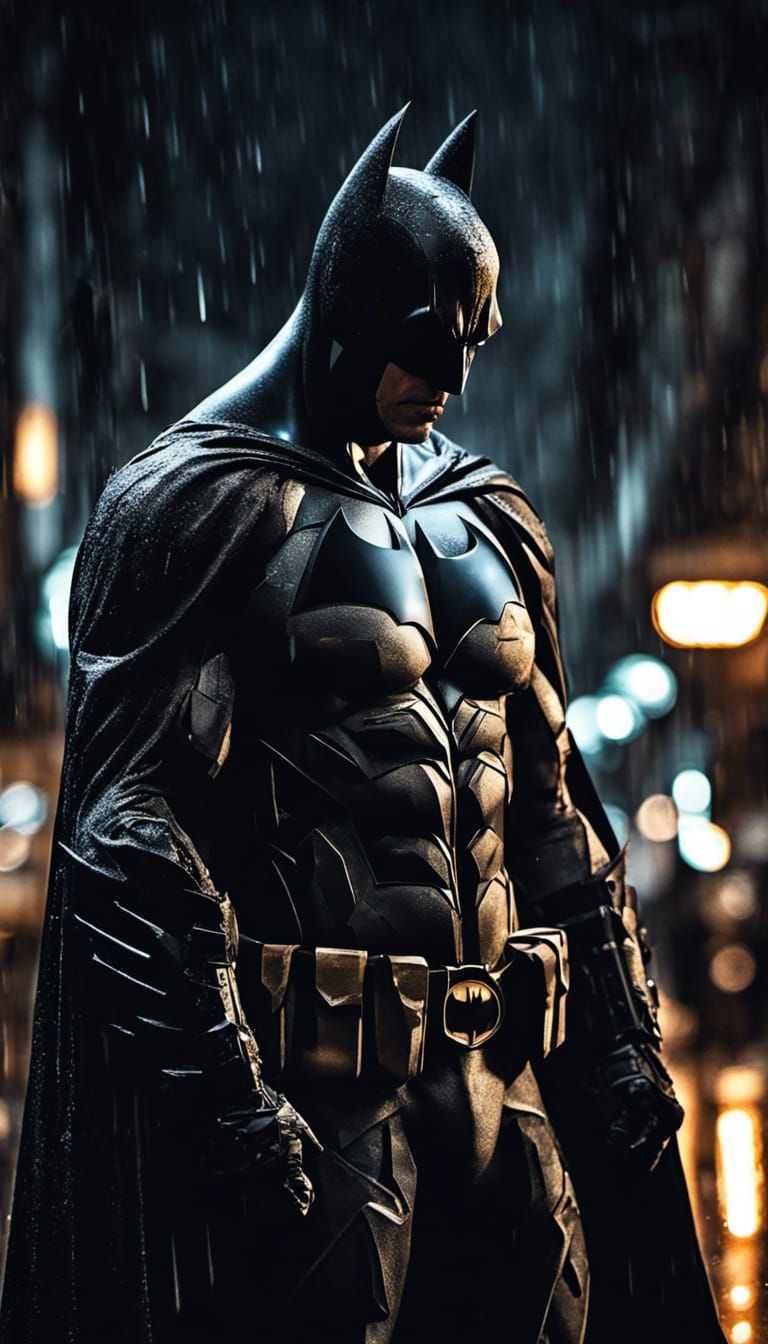 Batman in Shadows: Hyperrealistic Cityscape