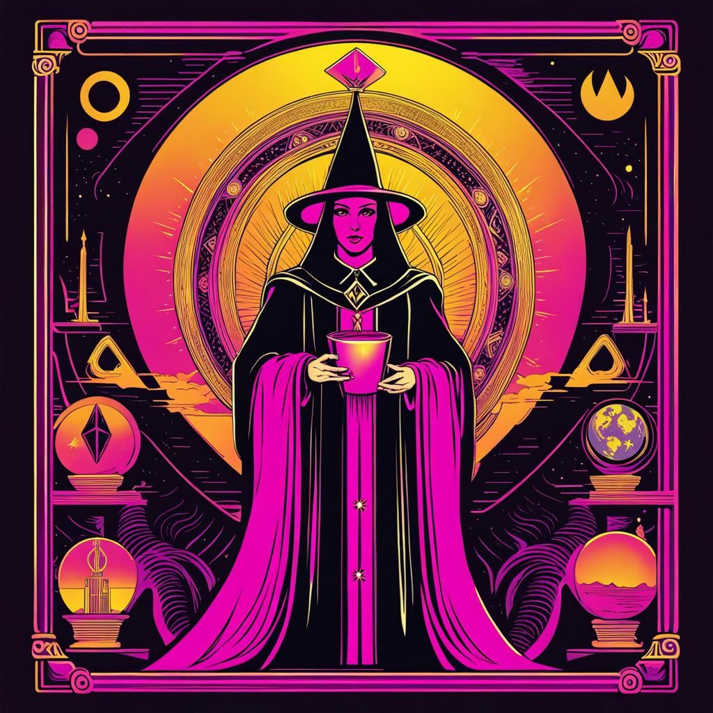 The Magician Tarot Card in Synthwave Style