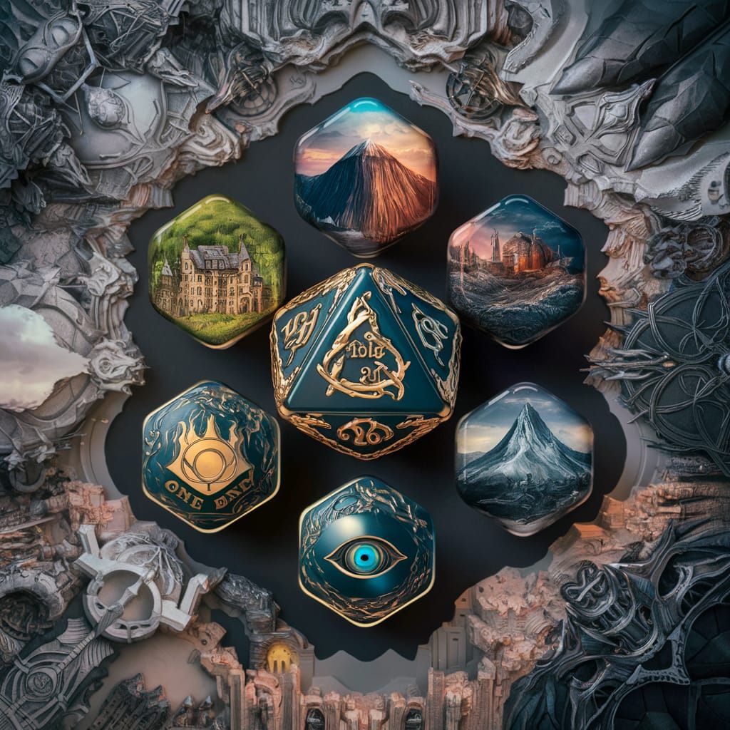 Lord of the Rings Dice in Maximalist Style