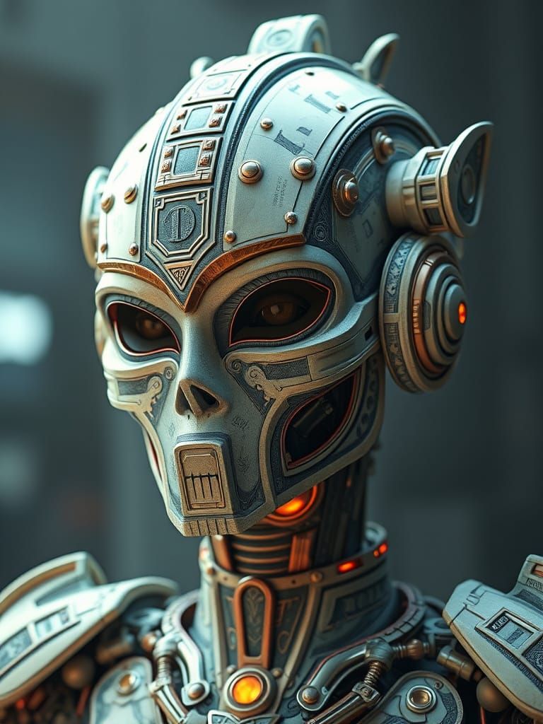 Ornate Futuristic Android Made of Dollar Bills