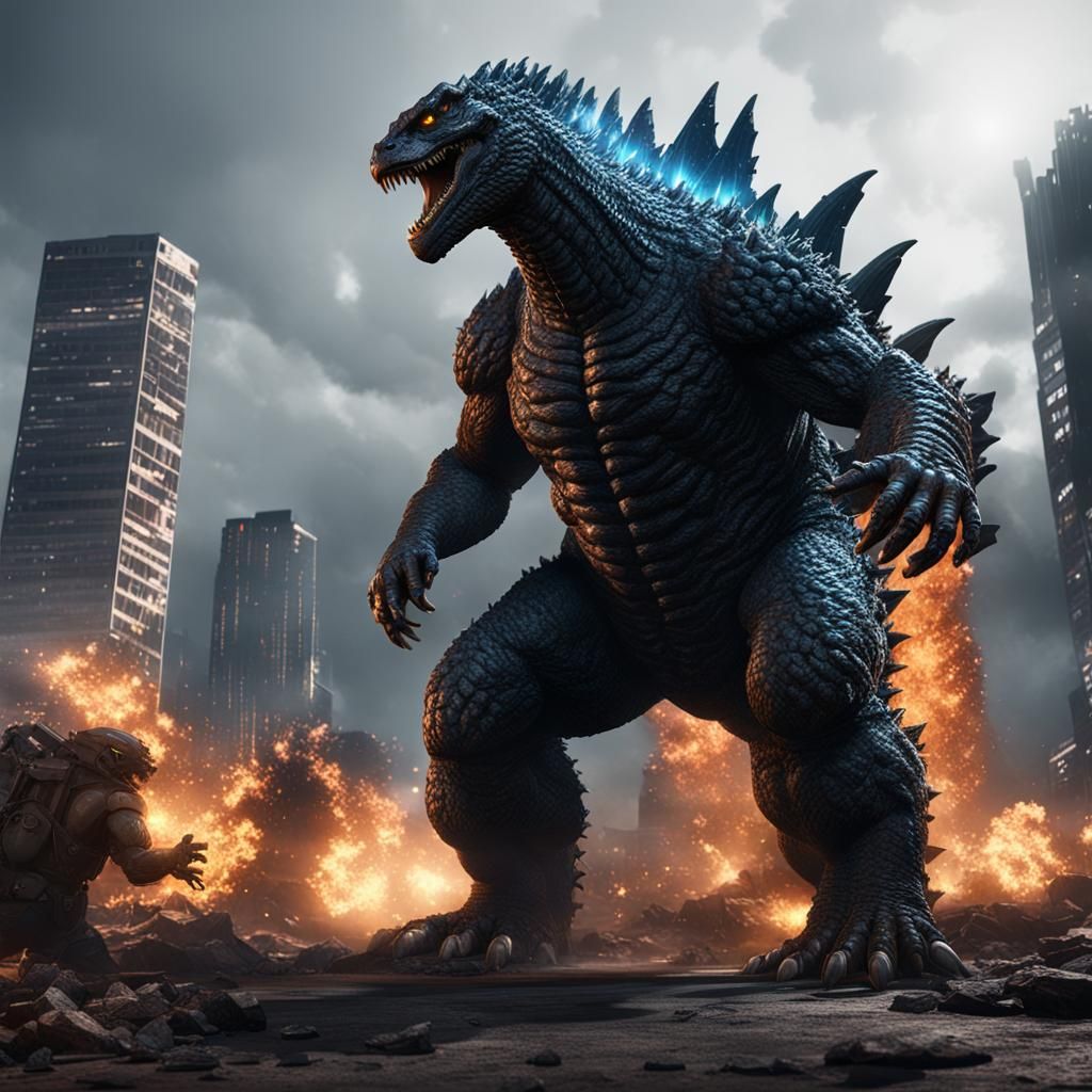 Godzilla Fictional Monster in 3D Cinematic Style
