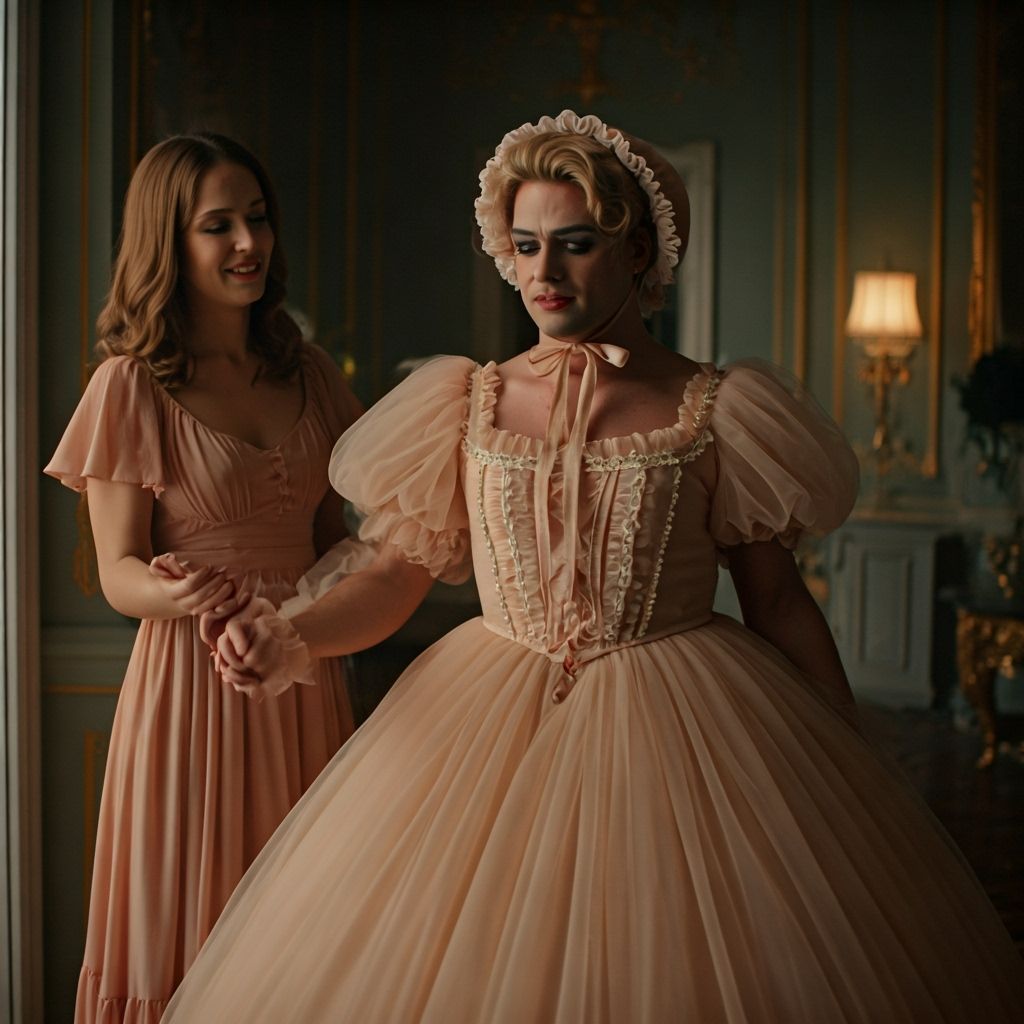 Crossdressing Man in Tulle Dress and Bonnet