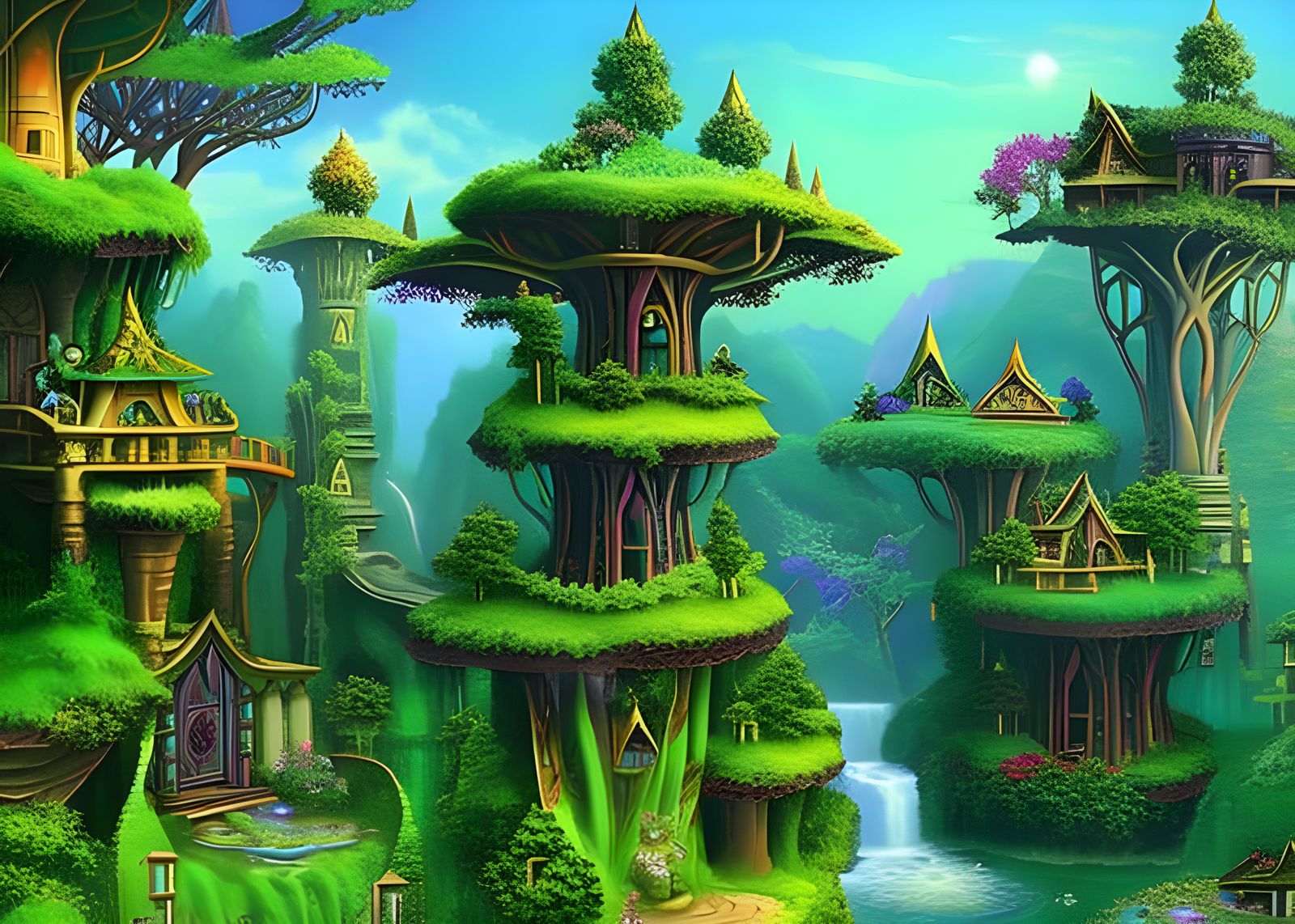 Enchanting Elven City in a Multicolored Arboreal Landscape