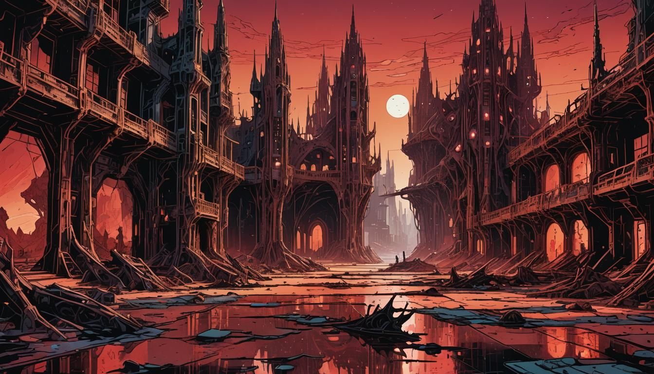 Martian Architecture in Gritty Comic Book Style