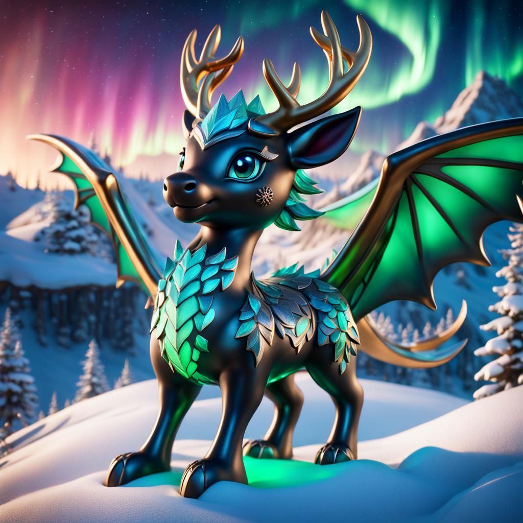The beautiful final render of an adorable chibi winged Reindeer dragon,two_wings_only, perfect limbs, masterful dragon, ...