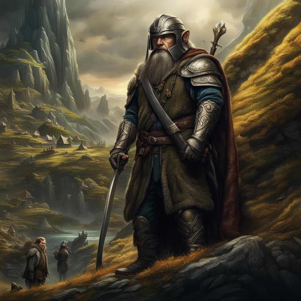 Man in Dark Helmet with Hobbit: Matte Painting
